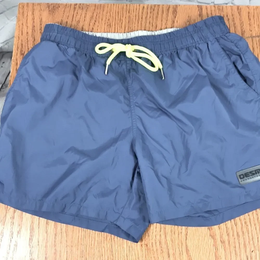 {DESMIT} Men’s Swim Shorts, Blue w/neon tie Size large 30-32 EUC swim trunks